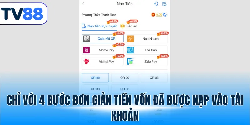 Chỉ với 4 bước đơn giản tiền vốn đã được nạp vào tài khoản