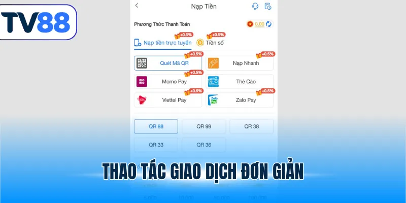 Thao tác giao dịch đơn giản